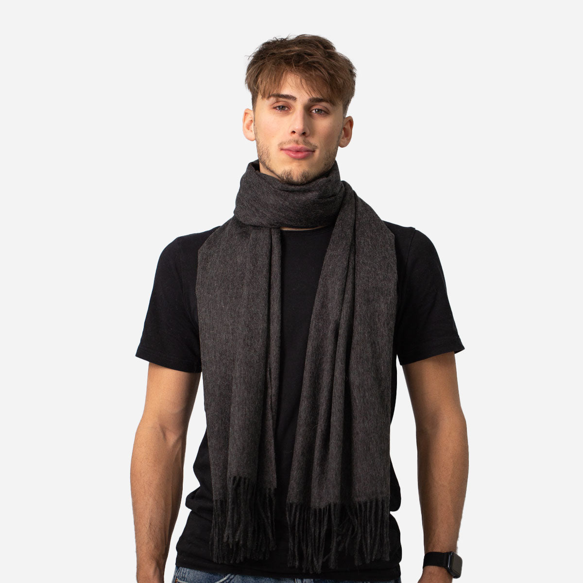 100% Cashmere Scarf/Wrap - Made In England, Solid Ink Black, Winter Luxury Accessory
